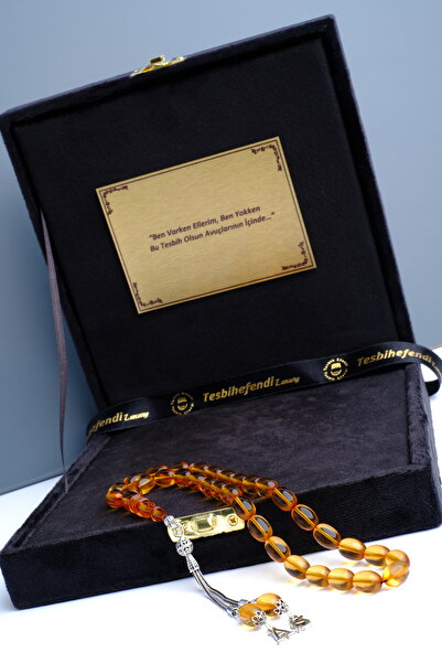 TESBİHEFENDİ 925 проба срібний китичний бурштиновий чотки + оксамитова коробка