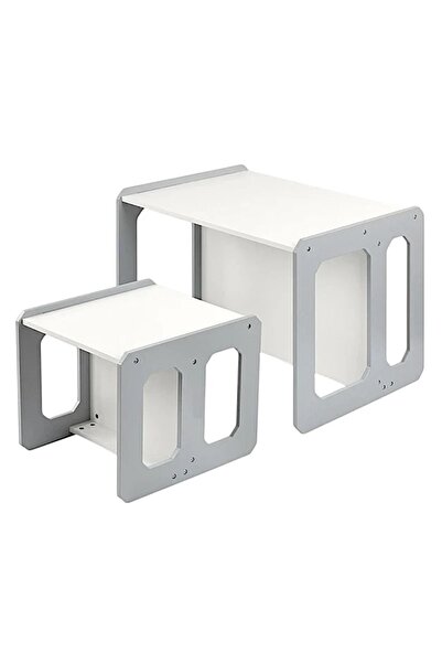 GINGER HOME Montessori table and chair set, 3-in-1 bench, White/Grey, convertible, MDF material, ma