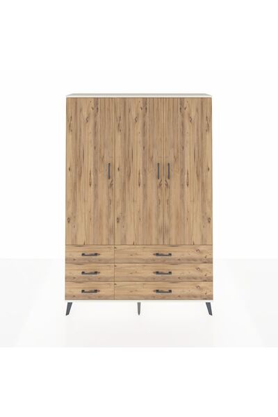 Dienni Arges Dolap 5 Raflı 6 Çekmeceli Tek Askılı 132x30x195 Aytaşı-Çam/Çam