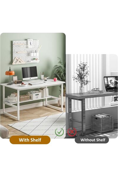 Roam shop Study Desk with Writing Desk Table Gaming Table Computer Desk with Bookshelf 120 * 55*73CM (White)