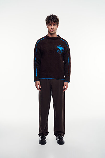 2512 Clothing Unisex Striped Detail Crew Neck Oversized Knitwear Sweater
