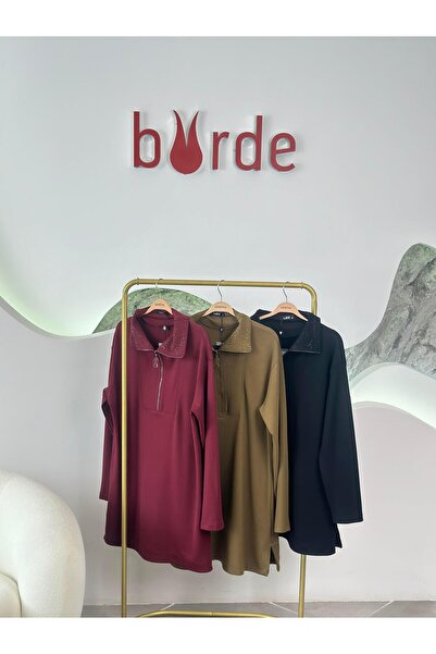 Armine Trend Yakası Taşlı Tunik 25KT406 Bordo