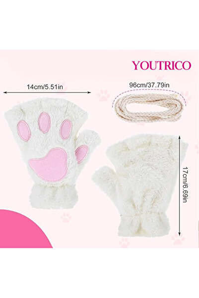Youtrico Furry Cat Paw Mittens Gloves Fingerless Bear,Cute Paw Gear Cosplay Costume