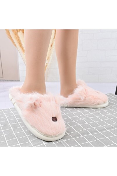 Tmall Women's Fluffy Slippers,With Rabbit I,With Fur,TM1PD1069,Pink