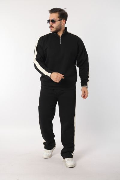 Louen lucie Yandan Striped Cotton Ov Oversized Alip Half Zipper Tracksuit Set