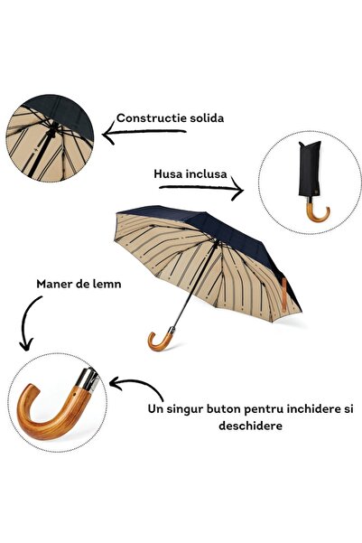 RONIC X Bosler by Vinga premium umbrella, automatic open, wooden handle, black