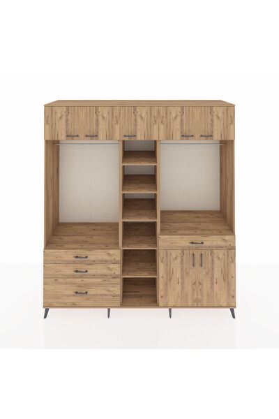 Dienni Kronos Dolap 11 Raflı 4 Çekmeceli 2 Askılı 220x59x243 Çam-Çam/Çam