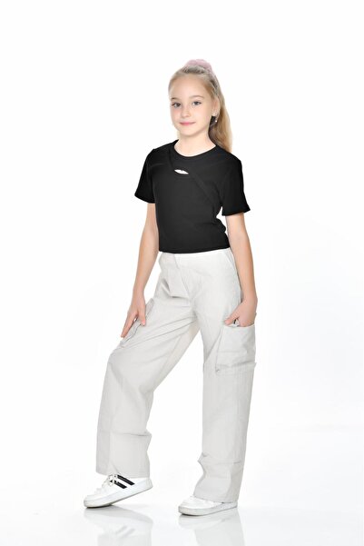 Kamex Parachute Cargo Pocket Buttoned Zippered School Girl's Trousers