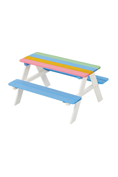 GINGER HOME Rainbow wooden table and bench set for children for use in the garden, yard, balcony