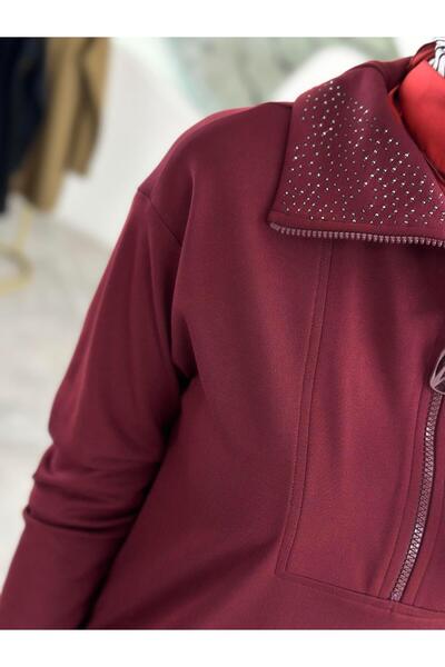 Armine Trend Yakası Taşlı Tunik 25KT406 Bordo
