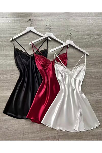 GB V - Yaka Saten Gecelik 3 Adet