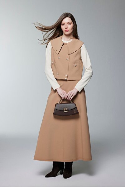 Zühre Camel Triple Combination Suit with Accessory and Button Detail Tk-1371