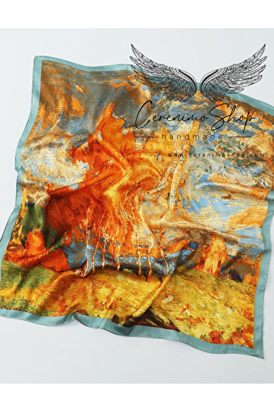 Cerenimo Shop Colorful Patterned Satin Shawl-Foulard (70X70 cm)