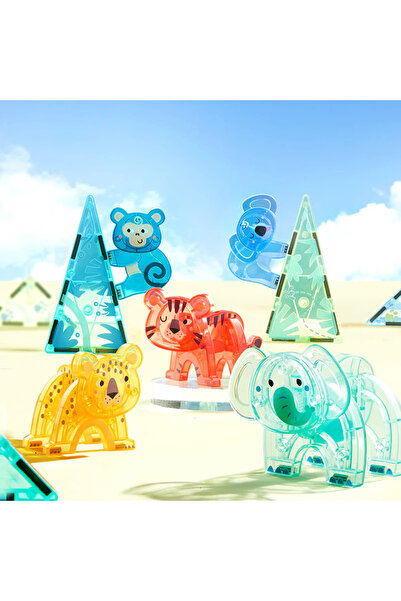 Mideer Set magnetic cu animale din jungla, Colorful Magnetic Tiles Wonderful Forest, 40 piese, 3