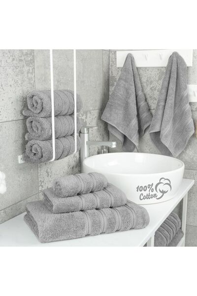 DAVEZA Set of 6 Premium Daveza Towels, 600 GSM, 100% Turkish Cotton, Light Grey