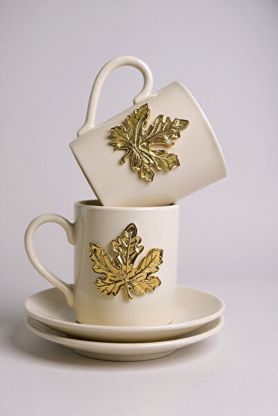 iQey Home Çinar Detailed Porcelain Cup Set - for 2 Person