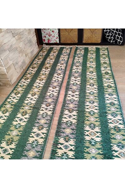 OEM 1+1 Traditional Rugs, 60 x 150 cm, Green and Cream, Rustic Model