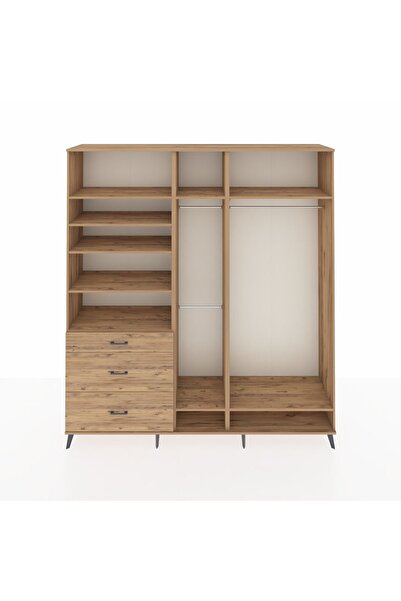 Dienni Hyperion Dolap 9 Raflı 3 Çekmeceli 3 Askılı 220x44x243 Çam-Çam/Çam