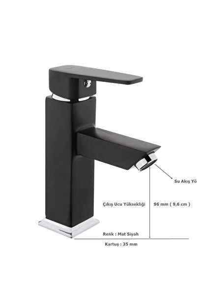 MegaVitrin Tema Kare Slim Single Body Sink Faucet Matte Black Tse Certified 35 mm Cartridge 5 Years Warranty