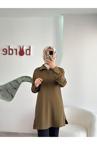 Armine Trend Yakası Taşlı Tunik 25KT406 Yağ Yeşili