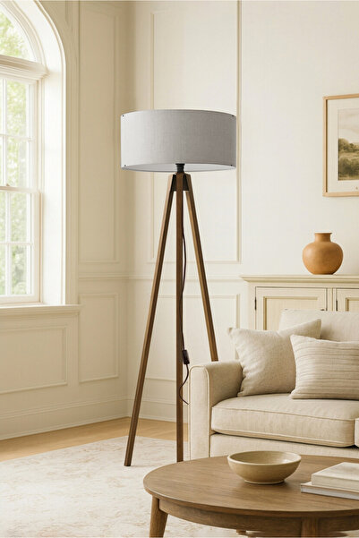 HOMİNG Gri Kumaş Tripod Lambader 242338