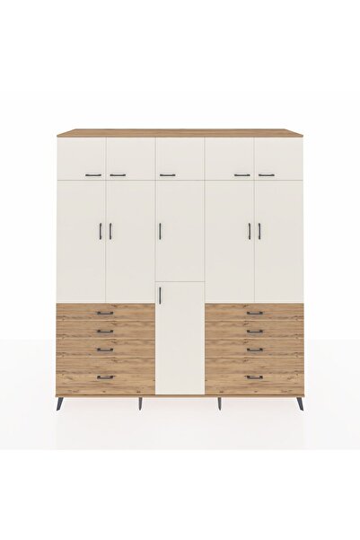 Dienni Kronos Dolap 8 Raflı 8 Çekmeceli 3 Askılı 220x59x243 Çam-Aytaşı/Çam