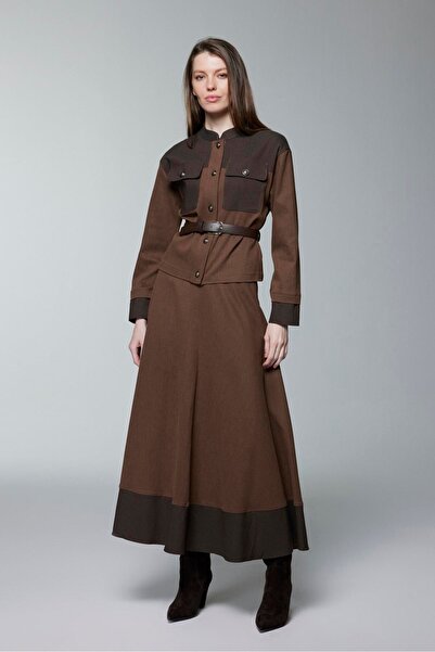 Zühre Camel Double Suit with Pocket Detail and Waist Belt Tk-1671