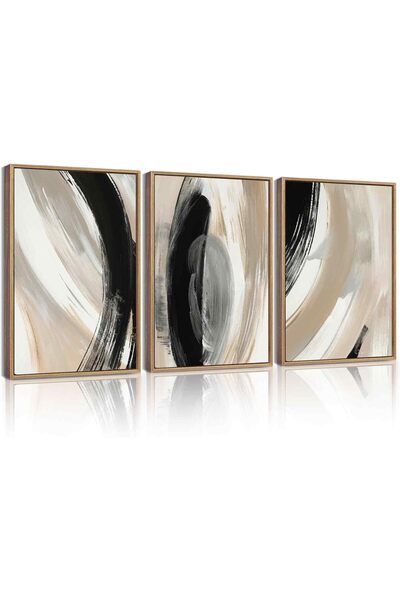 ALAYRA International لوحة فنية تجريدية بسيطة باللون الأسود المحايد (مؤطرة 30×...