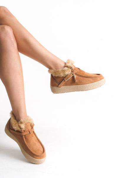 Lively Stylish Alice Women's Fur Lined Buckle Detailed Comfortable Sole Stylish Short Ankle Boots