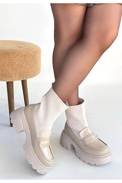 meSga butik Wanye Beige Leather Stretch Boots