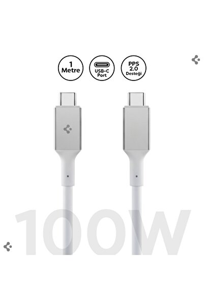 Spigen USB-C to USB-C 1 Metre Kablo 100W Güç/PPS 2.0 Super Hızlı Şarj/5 Gbps Type-C White - ACA08774
