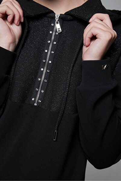 Zühre Hooded Zipper Detailed Black Double Suit Tk-1689
