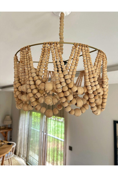 NGAHOME Doğal Ahşap Boncuk Avize,El Yapımı Ahşap Lamba,Salon Oturma Odası Balkon Kış Bahçesi