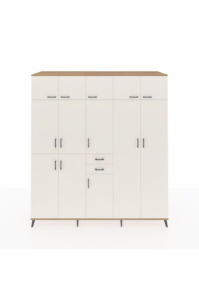Dienni Kronos Dolap 10 Raflı 2 Çekmeceli 3 Askılı 220x59x243 Çam-Aytaşı/Aytaşı