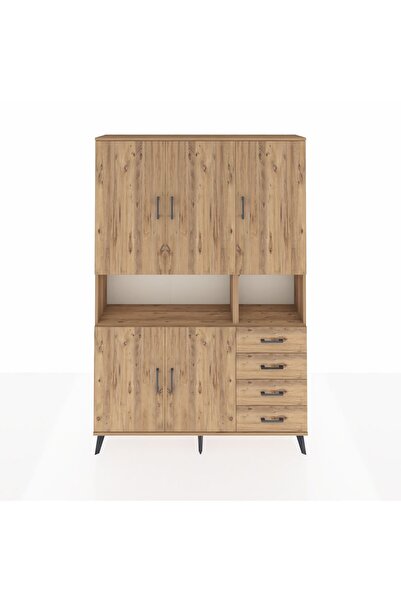 Dienni Arges Dolap 7 Raflı 4 Çekmeceli 5 Kapaklı 132x30x195 Çam-Çam/Çam