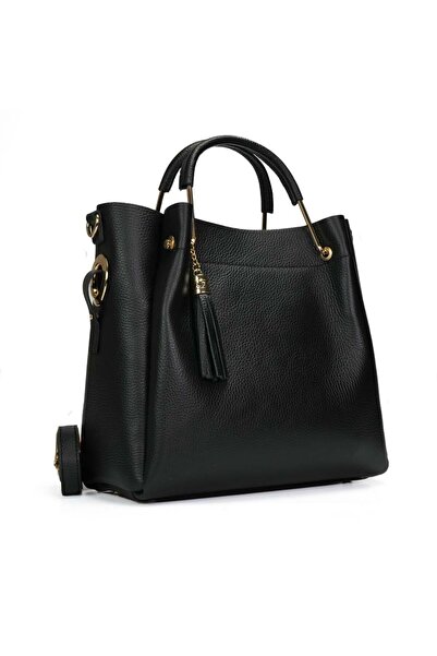 Posete Fagaras Bryna Leather Purse - Μαύρη, Casual τσάντα από γνήσιο δέρμα, τ...