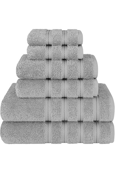 DAVEZA Set of 6 Premium Daveza Towels, 600 GSM, 100% Turkish Cotton, Light Grey