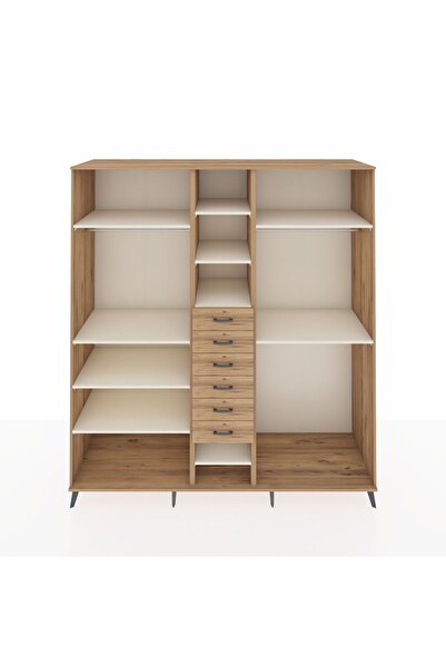 Dienni Kronos Dolap 10 Raflı 6 Çekmeceli 3 Askılı 220x59x243 Çam-Aytaşı/Çam