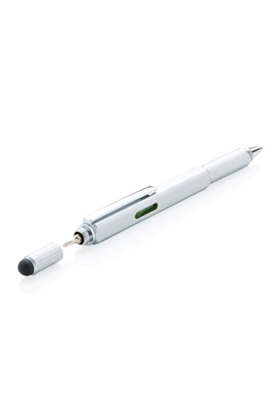 RONIC Multifunctional Pen — 7cm Ruler, 2 Screwdriver Bits, Touchscreen Tip, Bubble Level, Gray