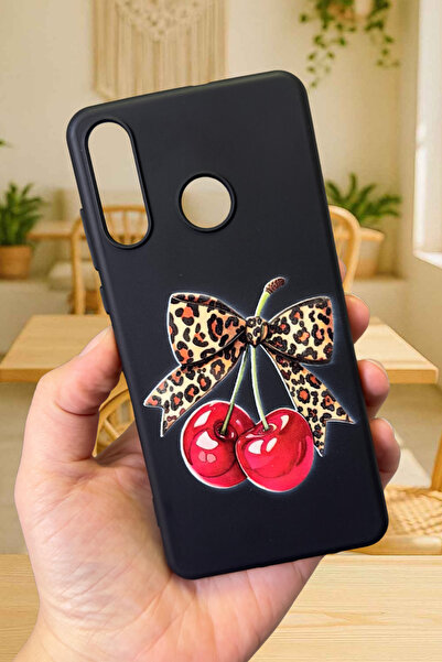 Vip Case HUAWEİ P20 LİTE Uyumlu Kiraz Leopar Fiyonk Desenli Silikon Darbe Emici Klasik Rubber Kılıf