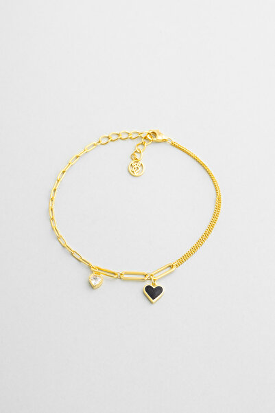 So CHIC... Siyah Kalp 18 Ayar Siyah Altın Kaplama 19 Cm Gümüş Minimal Bileklik