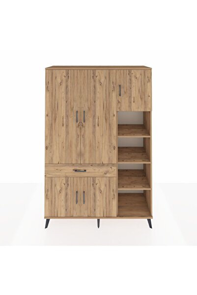 Dienni Hyperion Dolap 10 Raflı Tek Çekmeceli 5 Kapaklı 132x44x195 Çam-Çam/Çam