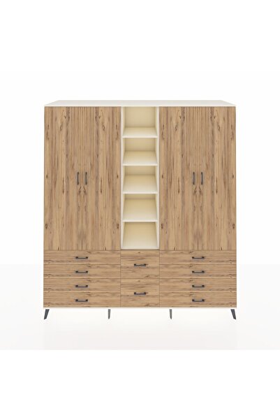 Dienni Kronos Dolap 9 Raflı 10 Çekmeceli 2 Askılı 220x59x243 Aytaşı-Çam/Çam