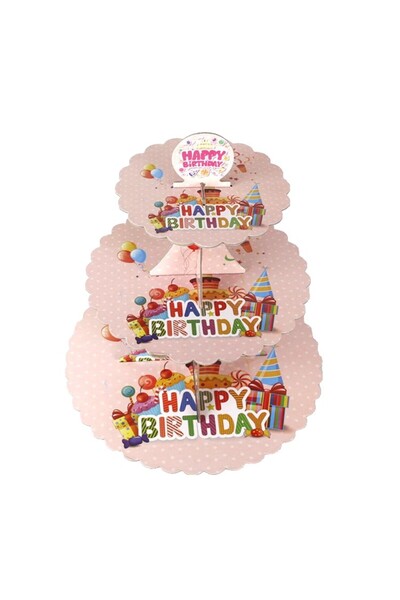Flippy Suport Etajat Pentru Prajituri, Flippy,Ccu Tematica Happy Birthday, 3 Nivele, 38x34x1cm, Multicolor