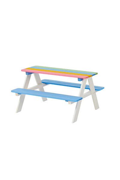 GINGER HOME Rainbow wooden table and bench set for children for use in the garden, yard, balcony