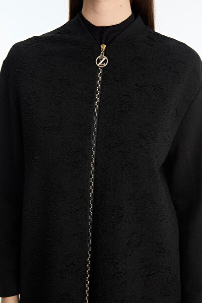 Zühre Textured Zipper Detailed Black Jacket C-0164