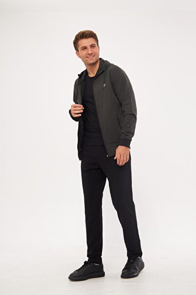 Marco Ferry Men's Cotton Full Zip Hooded Tracksuit Set Khaki 5296-H