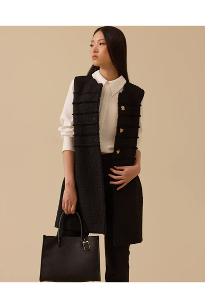 SEÇİLSTORE 10002521111019 ÖNÜ ŞERİT DÜĞMELİ TÜVİT TRİKO YELEK