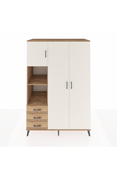 Dienni Kronos Dolap 6 Raflı 3 Çekmeceli Tek Askılı 132x59x195 Çam-Aytaşı/Çam