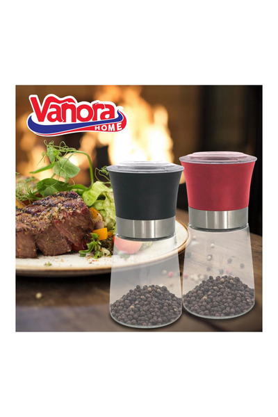 vanora Set of Two Ceramic Salt & Pepper Grinders 13.5 cm, Red/Black, Home